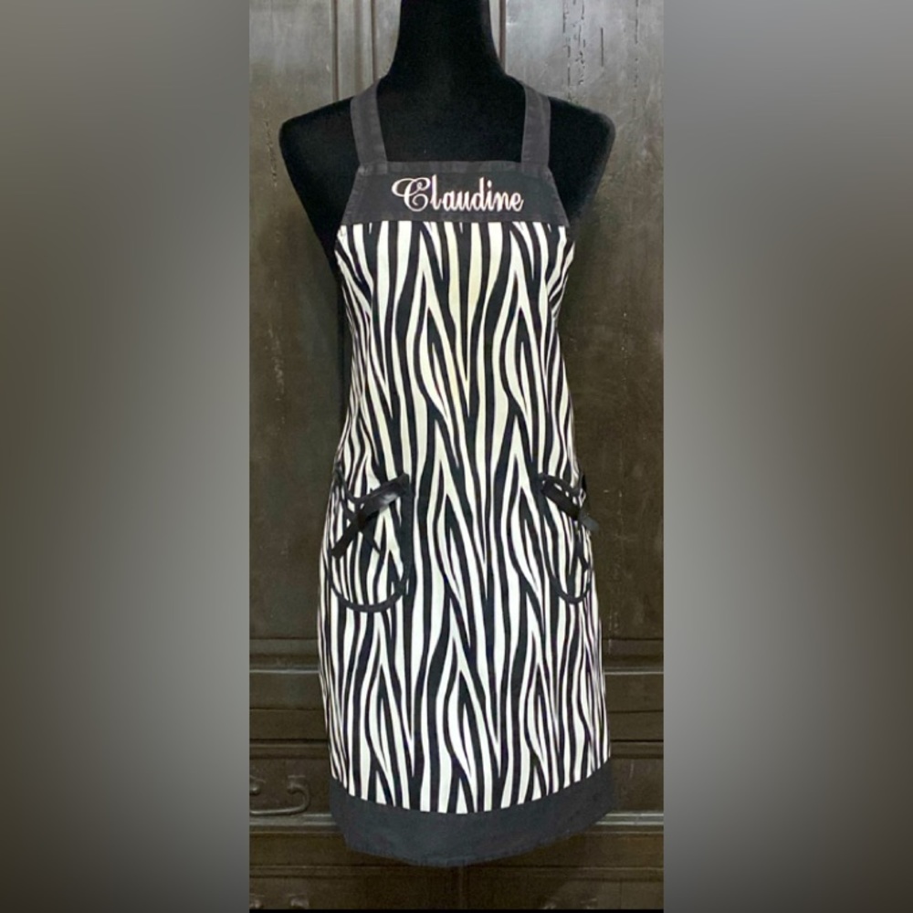 Gourmet Club Zebra pattern Kitchen Apron with “Claudine” engraved